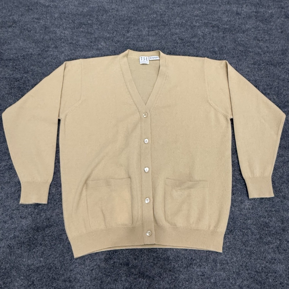 TSE Cardigan Sweater Women L Yellow Excellent Vintage 90s Cashmere V-Neck Pocket